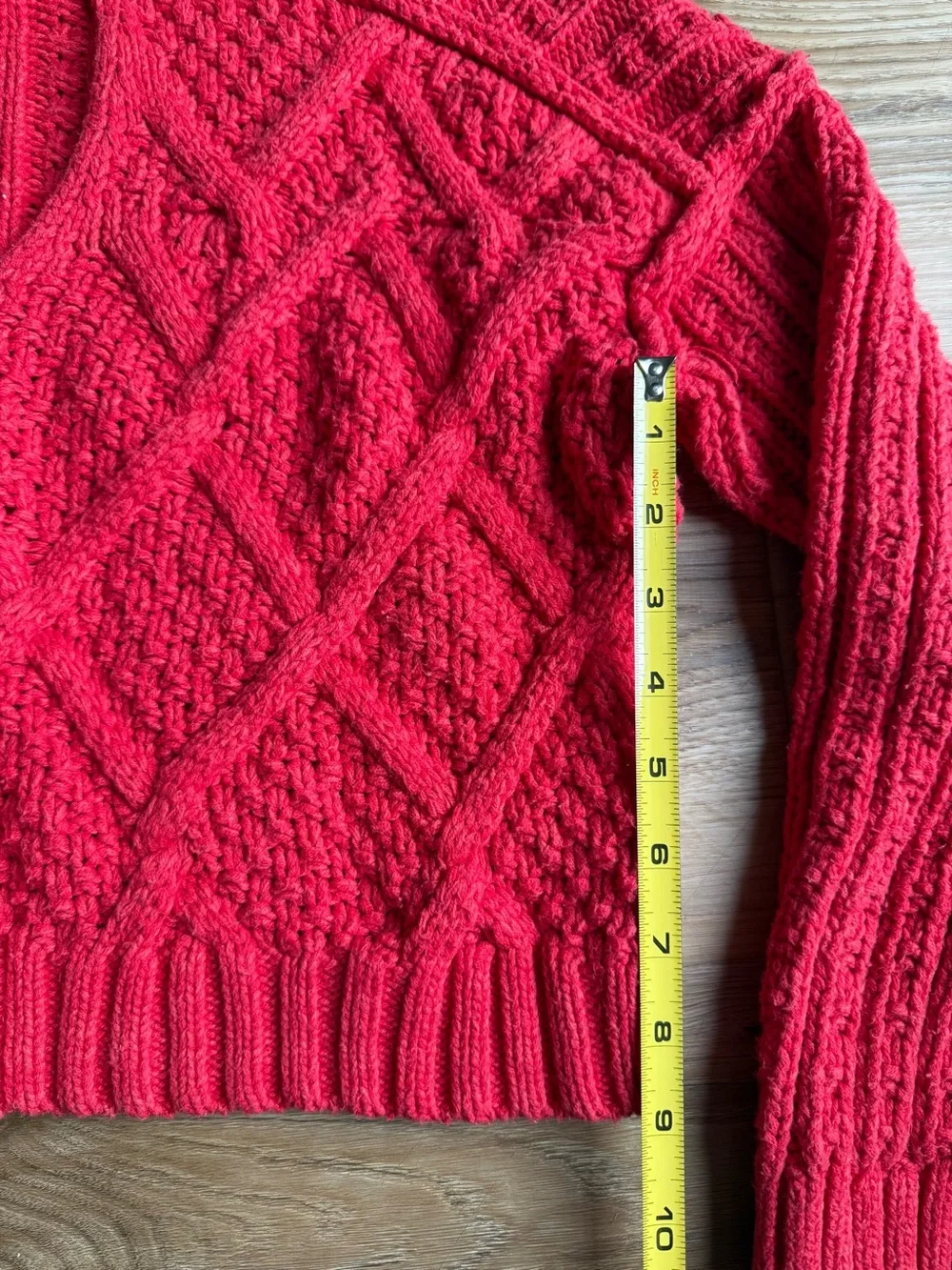 Free People Women's Red Cable Knit V-Neck Sweater